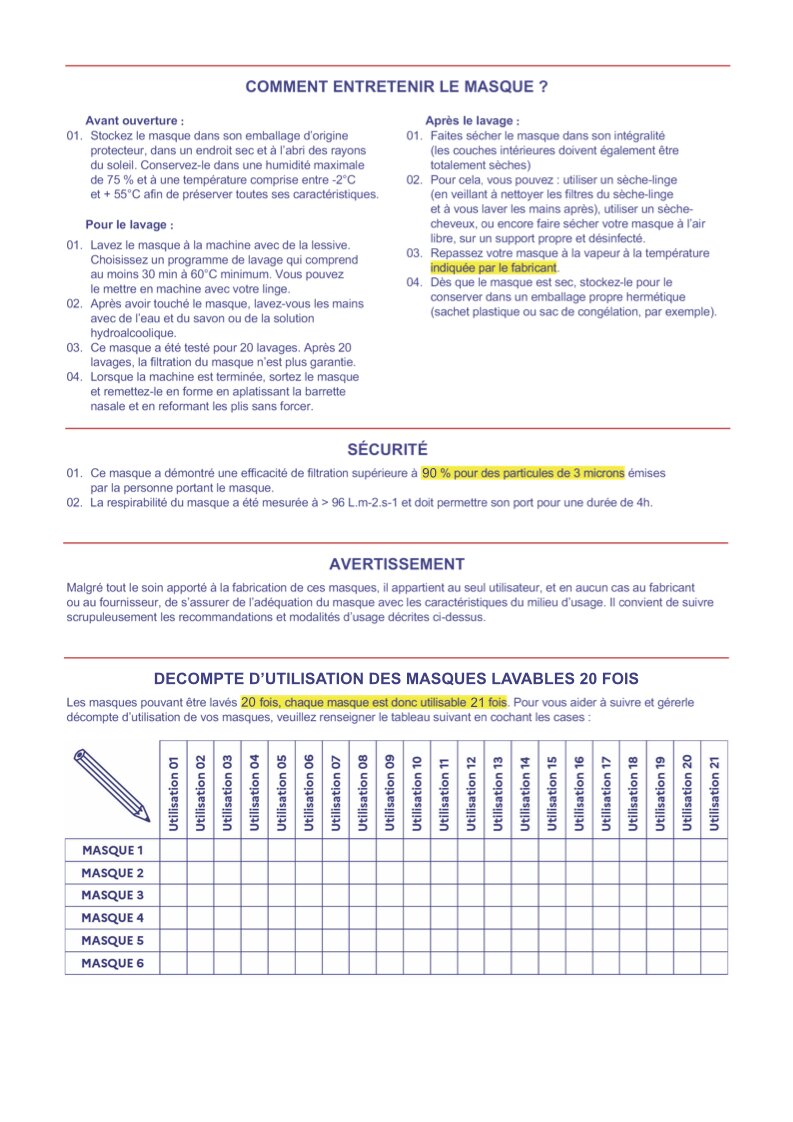 Entretien des masques covid
